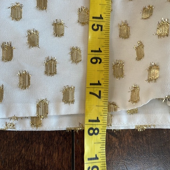 Leith Shirred V-Neck Women's M Long Sleeve Blouse Ivory Gold Metallic Cropped - Picture 8 of 12